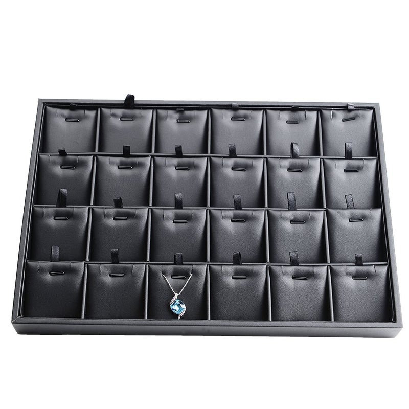 Oirlv Black Leather 24 Grid Jewelry Insert Tray Necklace Pendant Display Tray Jewelry Drawer Organizerï¼ˆPack of 1ï¼‰ - Image 1